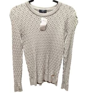 T. Tahari sweater crew neck long sleeve weave chain Oatmeal ribbed hem MEDIUM